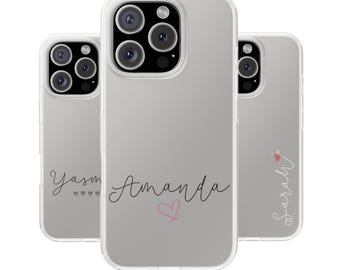 Personalised Phone Case, Custom Name Semi Transparent Case for iPhone 17, 16 Pro, 15, 14, 13, 12, 11, XS, XR, X, 8, 7 Tough Case