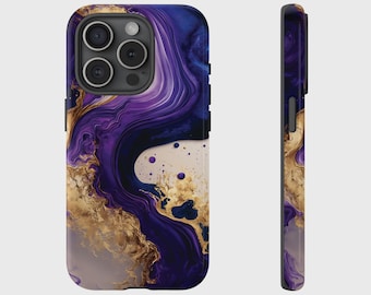 Purple Gold Liquid Effect Cover for iPhone 17, 16, 15, 14, 13, 12, 11, XS, Pixel, Samsung Galaxy Tough Case