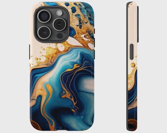 Teal Gold Marble Liquid Effect Cover for iPhone 17, 16, 15, 14, 13, 12, 11, XS, Pixel, Samsung Galaxy Tough Case