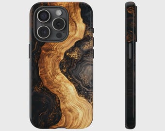 Abstract Dark Wood Marble Effect Cover for iPhone 17, 16, 15, 14, 13, 12, 11, XS, Pixel, Samsung Galaxy Tough Case