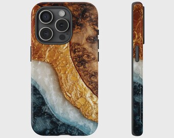 Gold Epoxy Resin Liquid Marble Effect Cover for iPhone 17, 16, 15, 14, 13, 12, 11, XS, Pixel, Samsung Galaxy Tough Case