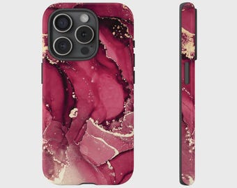 Abstract Pink Gold Ink Effect Cover for iPhone 17, 16, 15, 14, 13, 12, 11, XS, Pixel, Samsung Galaxy Tough Case