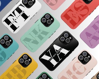 Personalised Name Phone Case, Custom Initials Case for iPhone 17, 16, 15, 14, 13, 12, 11, XS, Pixel, Samsung Galaxy Tough Case