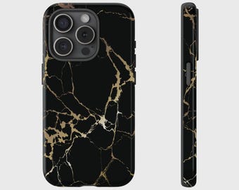 Black Gold Marble Effect Cover for iPhone 17, 16, 15, 14, 13, 12, 11, XS, Pixel, Samsung Galaxy Tough Case