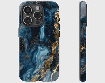Turquoise Gold Resin Liquid Marble Effect Cover for iPhone 17, 16, 15, 14, 13, 12, 11, XS, Pixel, Samsung Galaxy Tough Case