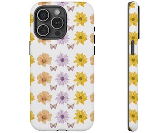 Butterfly Phone Case, Cute Floral Butterfly Cover for iPhone 17, 16, 15, 14, 13, 12, 11, XS, XR, X, Samsung S25, S24 Tough Phone Case