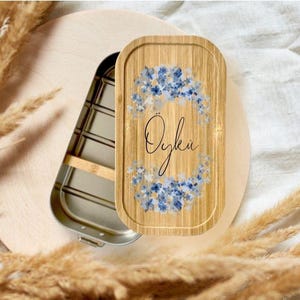Personalisierte Brotdose Blumen Flowers, Edelstahl Lunchbox Bambusdeckel, Kinder Brotbox Schule Kindergarten, Einschulung Geschenk Snackbox image 1