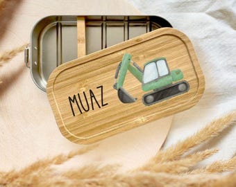 Personalized Bagger Name Lunchbox, Stainless Steel, Bamboo Lid, Kids Snackbox, Bento Bag, custom Gift