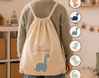 personaisierter Turnbeutel mit Kordelzug für Kinder Dino, Geburtstag, Einschulung, Geburt, Geschenk, Sportbeutel, Rucksack, mit Name