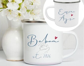 Canim Babam Personalisierte Papa Tasse Namen der Kinder Emailletasse Papa Geschenk Keramik Vatertag Geburtstagsgeschenk Vatertagsgeschenk