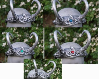 READY TO SHIP- Celtic viking horns helmet tiara crown unisex loki loke variant silver pewter- you pick gem color