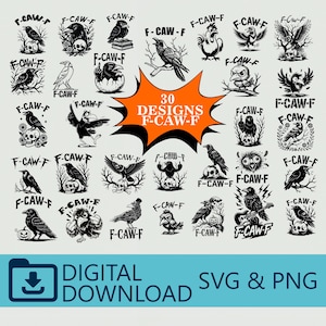 F-Caw-F SVG, F-Caw-F PNG, FcawF DTF Print, Arte gótico divertido de cuervo, Arte digital de cuervo, Diseño divertido de cuervo, Imágenes prediseñadas de aves imprimibles, Humor oscuro de aves