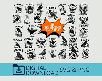 F-Caw-F SVG, F-Caw-F PNG, FcawF DTF Print, Funny Gothic Raven Art,Crow Digital Art,Funny Raven Design,Printable Bird Clipart,Dark Bird Humor