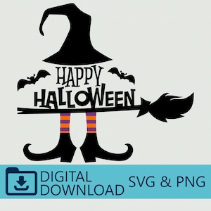 Happy Halloween Witch SVG PNG Digital Download - Spooky Clipart, Cricut Cut File, Vinyl Decal, T-Shirt Design, DIY Craft, Halloween Gift