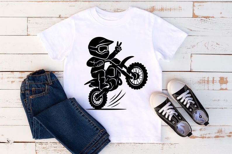 Motocross Kid SVG PNG Digital Download - Dirt Bike Clipart, Cricut Cut File, Vinyl Decal, T-Shirt Design, DIY Craft, Wheelie Art, Printable image 2