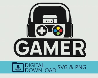 Gamer SVG PNG Digital Download - Gaming Clipart, Cricut Cut File, T-Shirt Design, Vinyl Decal, DIY Craft, Gamer Gift, Printable Decor