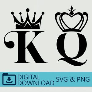 King Queen Crown SVG PNG Digital Download - Royal Clipart, Cricut Cut File, Vinyl Decal, T-Shirt Design, DIY Craft, Wedding Gift, Printable