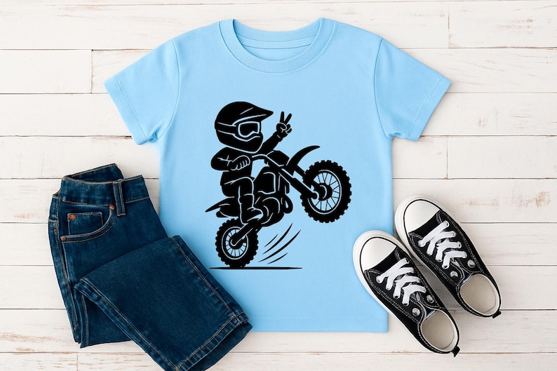 Motocross Kid SVG PNG Digital Download - Dirt Bike Clipart, Cricut Cut File, Vinyl Decal, T-Shirt Design, DIY Craft, Wheelie Art, Printable image 5