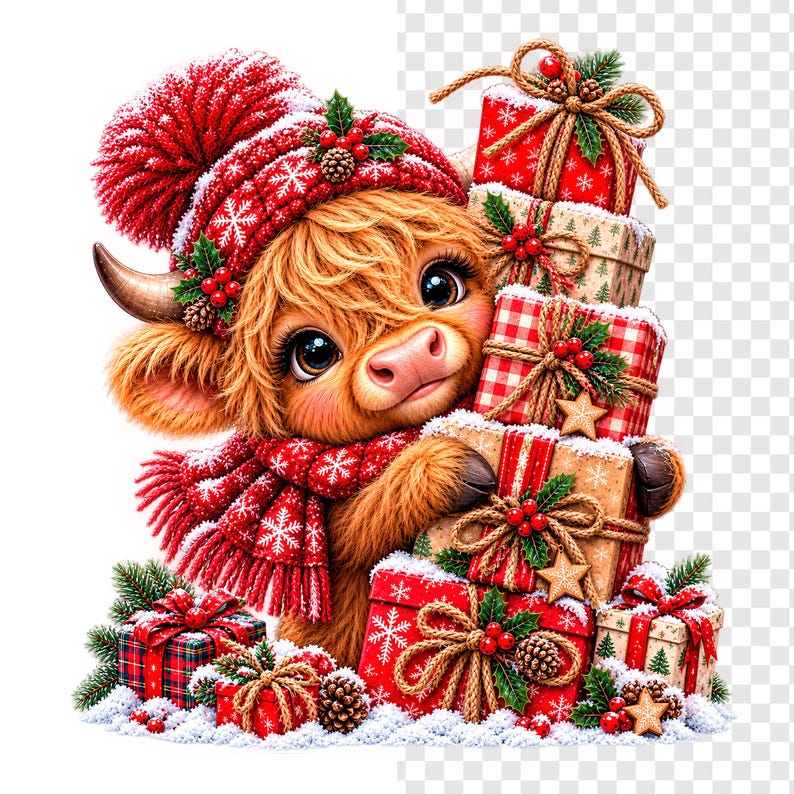 Highland Cow Christmas Gifts PNG, Red Winter Farm Animal Sublimation ...