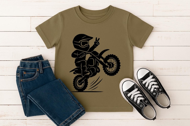 Motocross Kid SVG PNG Digital Download - Dirt Bike Clipart, Cricut Cut File, Vinyl Decal, T-Shirt Design, DIY Craft, Wheelie Art, Printable image 3