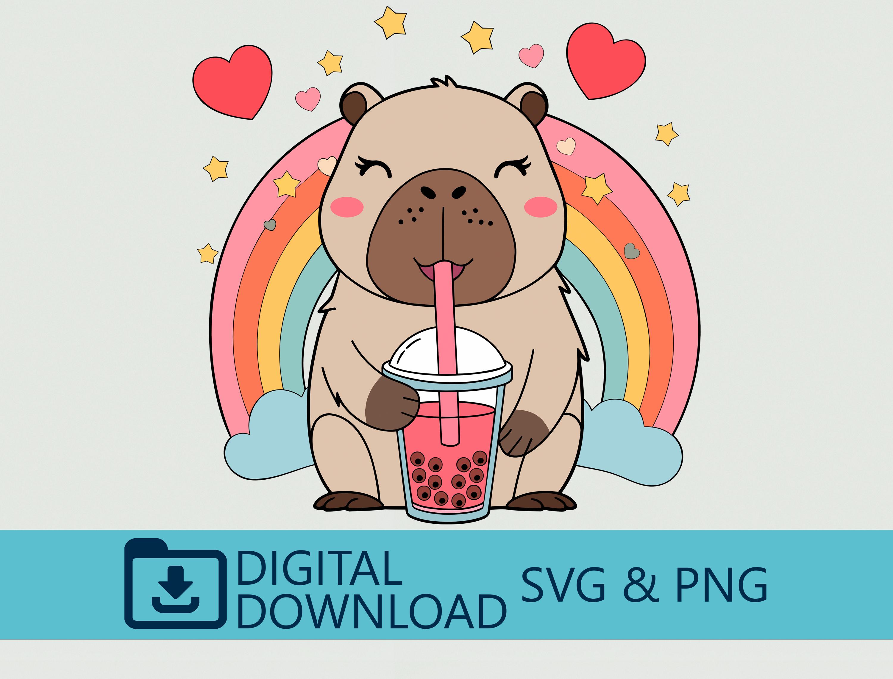 Cute Capybara Bubble Tea SVG & PNG Digital Download  Capybara Clipart, Cricut File, Kids T-Shirt Design, Nursery Decor, Craft Cut, Printable