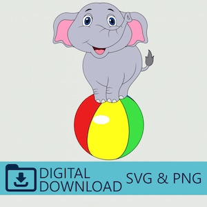 Happy Elephant SVG & PNG Digital Download - Cute Animal Clipart, Cricut File, Kids T-Shirt Design, Nursery Decor, Craft Cut, Printable Art