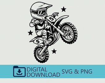 Cute Kid on Motocross Bike Wheelie #5 - Digital SVG PNG Download, Ideal for Adventure Decor, Cricut Projects, Kids Room Art & Bike Crafts