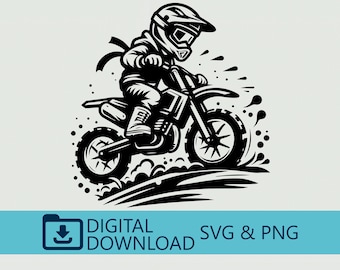 Cute Kid on Motocross Bike, Digital SVG PNG Download, Ideal for Adventure Decor, Cricut Projects, Kids Room Art & Bike Crafts, Bike jump