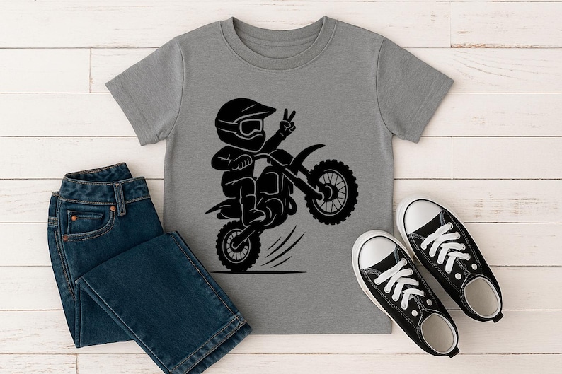 Motocross Kid SVG PNG Digital Download - Dirt Bike Clipart, Cricut Cut File, Vinyl Decal, T-Shirt Design, DIY Craft, Wheelie Art, Printable image 4