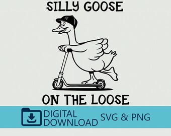 Silly Goose On The Loose Scooter SVG PNG Digital Download Funny Cartoon Goose Riding Scooter Clipart, Cricut Cut File, Animal T-Shirt Design