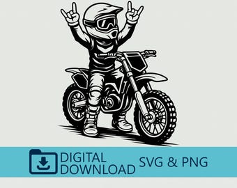Motocross Rock Hand SVG PNG Digital Download - Dirt Bike Clipart, Cricut Cut, T-Shirt Design, Rocker Biker, Moto Craft, Extreme Silhouette