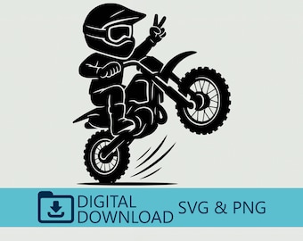 Motocross Kid SVG PNG Digital Download - Dirt Bike Clipart, Cricut Cut File, Vinyl Decal, T-Shirt Design, DIY Craft, Wheelie Art, Printable