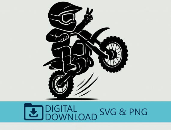 Motocross Kid SVG PNG Digital Download - Dirt Bike Clipart, Cricut Cut File, Vinyl Decal, T-Shirt Design, DIY Craft, Wheelie Art, Printable