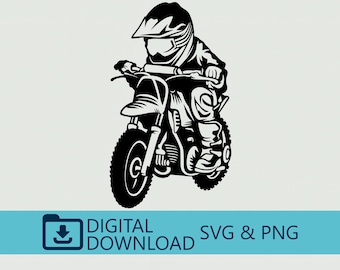 Cute Kid on Motocross Bike - Digital SVG PNG Download, Ideal for Adventure Decor, Cricut Projects, Kids Room Art & Bike Crafts, Printable