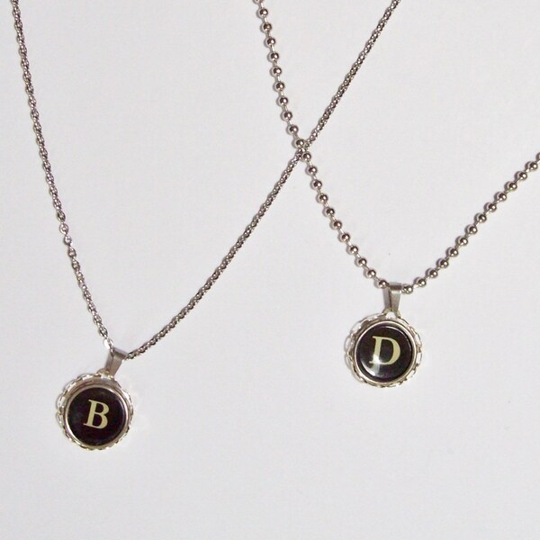 Choice of Vintage Typewriter Key Necklace, Letters Numbers D F I P U W X 9 0, Vtg Silvertone Jewelry - on Ball or Link Chain