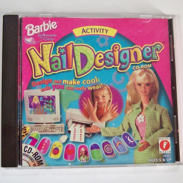 Vintage 1998 Barbie Nail Designer CD ROM by Mattel for Windows 95 PC - Software for Girls