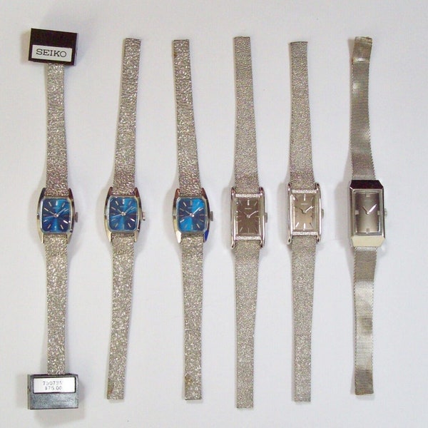 Lot of 6 Vintage Seiko Display Watches - Samples Parts 1104-3439 11-4849 11-4279 Japan Repair, Blue Brown old