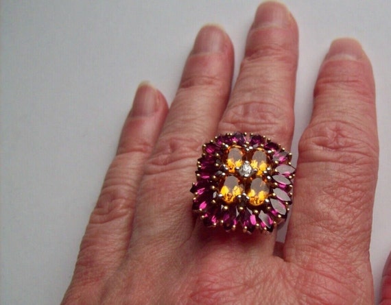 Sterling Silver Large Statement Ring with Pink an… - image 8