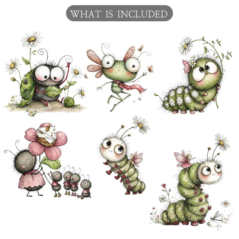 Watercolor Spring Bugs Clipart Bundle 61 Kawaii Garden Insects and ...