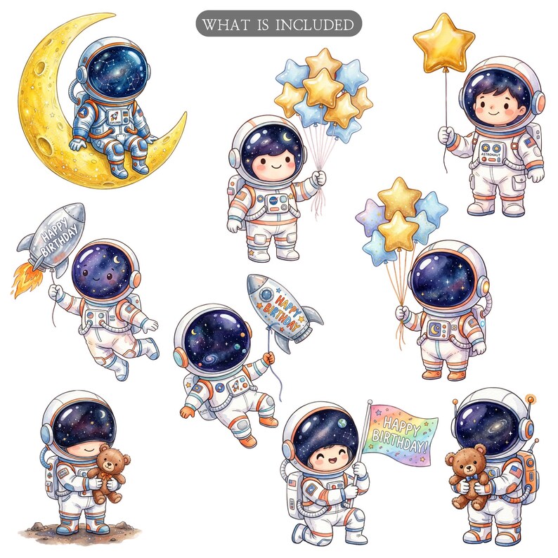 Cute Watercolor Astronaut Clipart Bundle, Outer Space PNG, Solar System ...