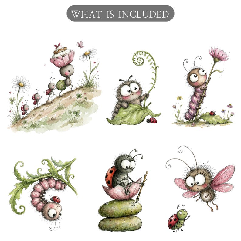 Watercolor Spring Bugs Clipart Bundle 61 Kawaii Garden Insects and ...