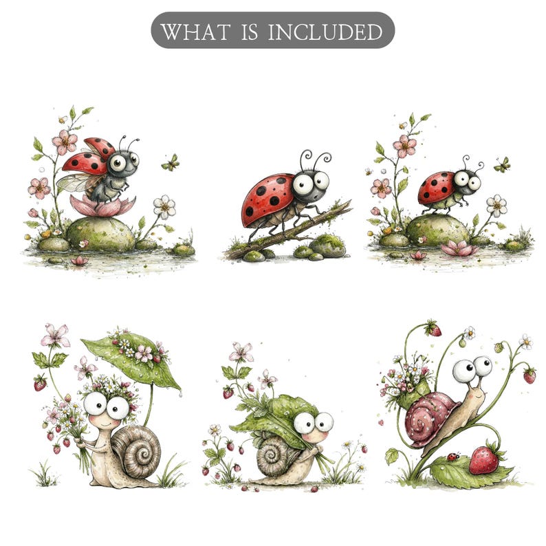 Watercolor Spring Bugs Clipart Bundle 61 Kawaii Garden Insects and ...