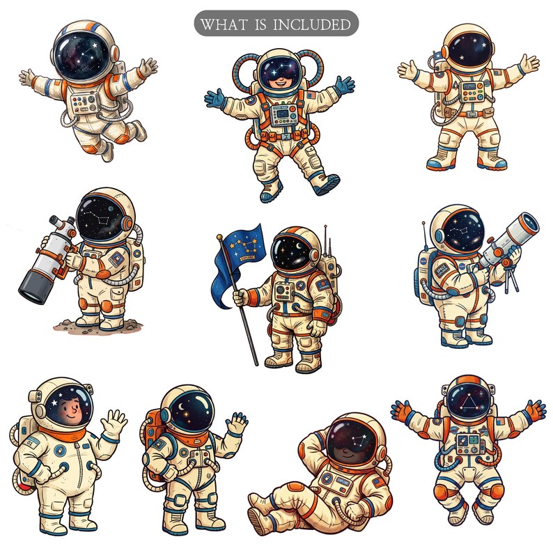 Cute Watercolor Astronaut Clipart Bundle, Outer Space PNG, Solar System ...