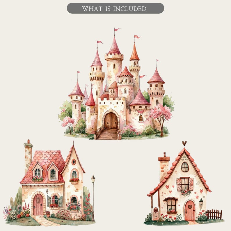 Magic Kingdom Watercolor Clipart Bundle: Fairytale Graphics Set ...