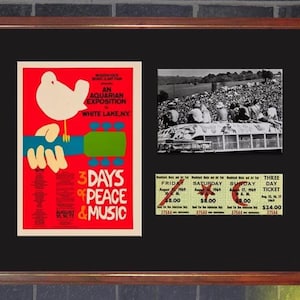 WOODSTOCK 1969 GERAHMT 17 "x13" Foto-Poster & Konzertkarte DISPLAY Repro zeigen