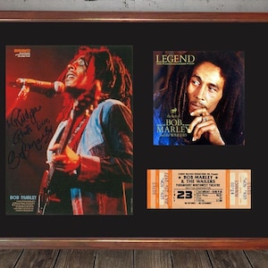 Bob MARLEY The Wailers Legend FRAMED 17"x13" Signed Photo, Cover & Concert Ticket DISPLAY Repro