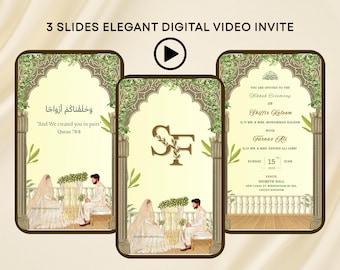 Animated Nikkah Invitation, Digital Video Invite, Muslim Mughal Themed Nikkah Invite, Floral Reception Nikkah Animated Video E Card Invite