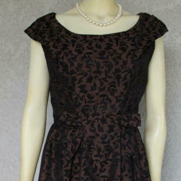Vintage 1950s Brown Black Cotton sleeveless Dress Pin up ROCKABILLY METAL ZIPPER