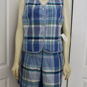 Vintage Talbots vest and shorts set NOS Small Plaid Blue
