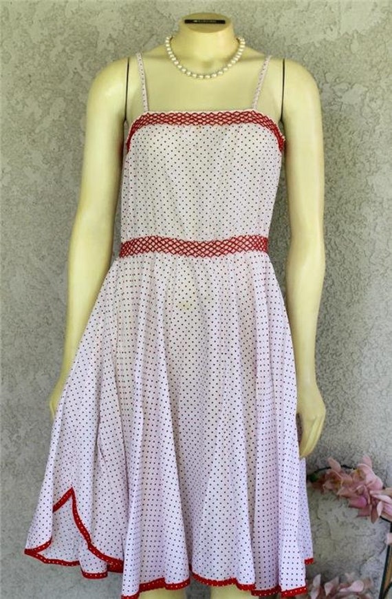 VTG Spagetti Strap Full Skirt Red & White Dress R… - image 6